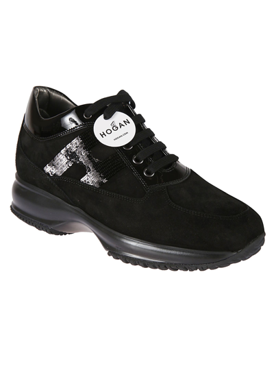 Hogan Black Suede And Patent Leather Interactive Sneakers In Black