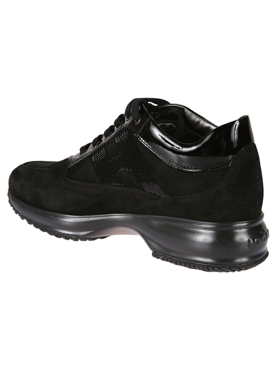 Hogan Black Suede And Patent Leather Interactive Sneakers In Black