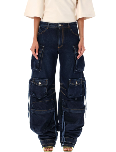 Shop Attico Fern Cargo Denim Jeans In Dark Blue