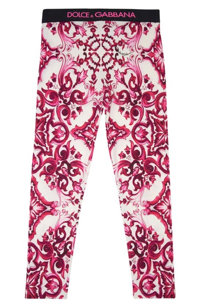 Shop Dolce & Gabbana Kids' Majolica Print Leggings In Fuchsia Multiprint