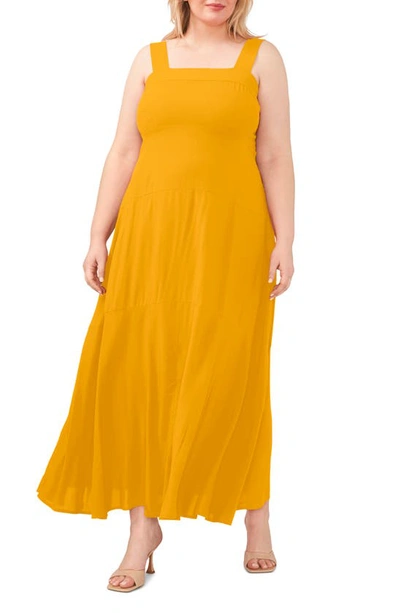 Shop Vince Camuto Solid Sleeveless Tiered Maxi Dress In Tuscan Sun