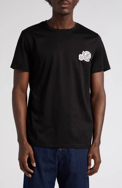Shop Moncler Double Logo Patch T-shirt In Black