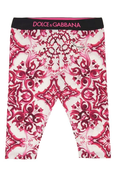 Shop Dolce & Gabbana Majolica Print Leggings In Fuchsia Multiprint