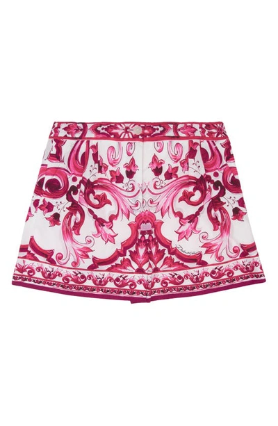 Shop Dolce & Gabbana Kids' Majolica Print Cotton Shorts In Fuchsia Multiprint