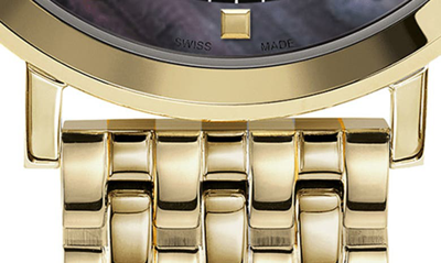Shop Ferragamo Logomania Moon Phase Black Dial Stainless Steel Bracelet Watch, 36mm X 8.7mm In Gold