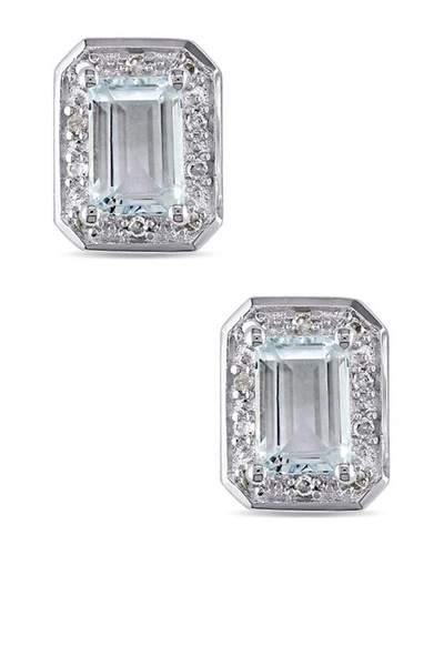 Shop Delmar Diamond & Aquamarine Stud Earrings In Blue