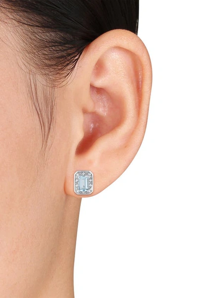 Shop Delmar Diamond & Aquamarine Stud Earrings In Blue