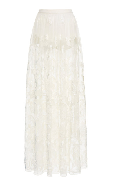 Shop Zuhair Murad High-rise Floral-embellished Skirt In White
