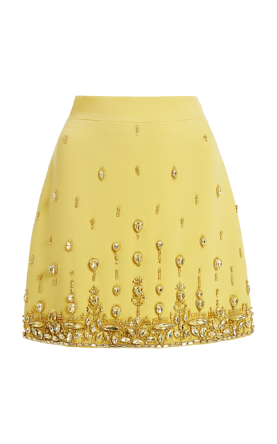 Shop Zuhair Murad Crystal-embellished Cady Mini Skirt In Yellow