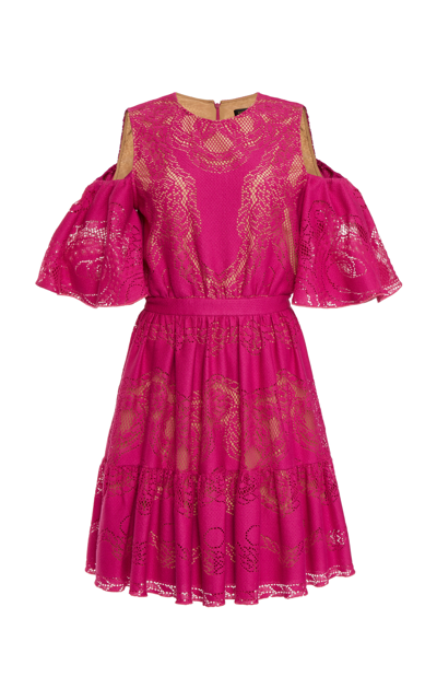 Shop Zuhair Murad Cotton-blend Lace Mini Dress In Pink