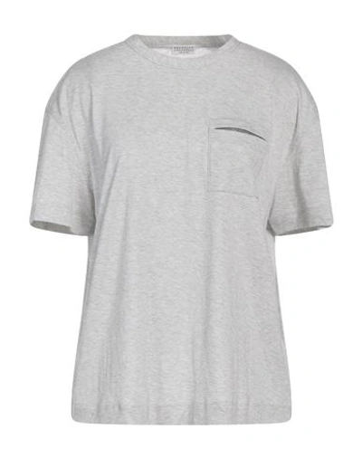 Shop Brunello Cucinelli Woman T-shirt Light Grey Size Xl Cotton, Brass