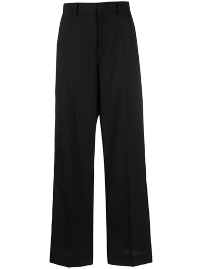 Shop Sacai Satin-trim High-waisted Trousers In Black