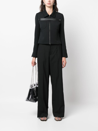 Shop Sacai Satin-trim High-waisted Trousers In Black