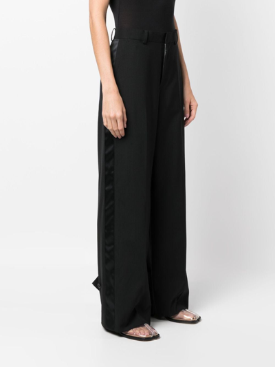 Shop Sacai Satin-trim High-waisted Trousers In Black