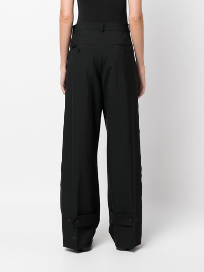 Shop Sacai Satin-trim High-waisted Trousers In Black