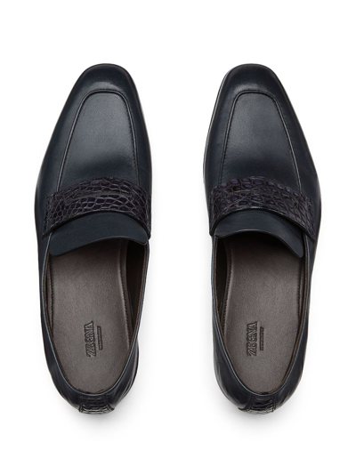 Shop Zegna L'asola Leather Loafers In Blue