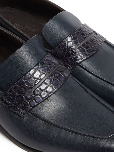 Shop Zegna L'asola Leather Loafers In Blue
