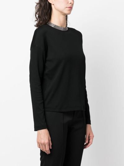 Shop Fabiana Filippi Bead-embellished Stretch-cotton Jumper In Black