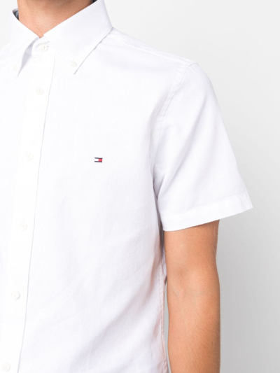 Shop Tommy Hilfiger Logo-embroidered Short-sleeve Shirt In White