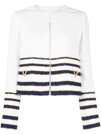 Shop Valentino Marinière Tweed Jacket In White