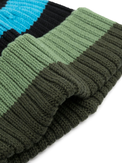 Shop Stella Mccartney Striped Ribbed-knit Beanie In Black