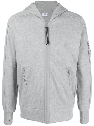 Shop C.p. Company Lens-detail Jersey Zip-up Hoodie In Grey
