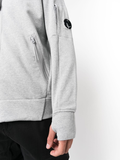 Shop C.p. Company Lens-detail Jersey Zip-up Hoodie In Grey