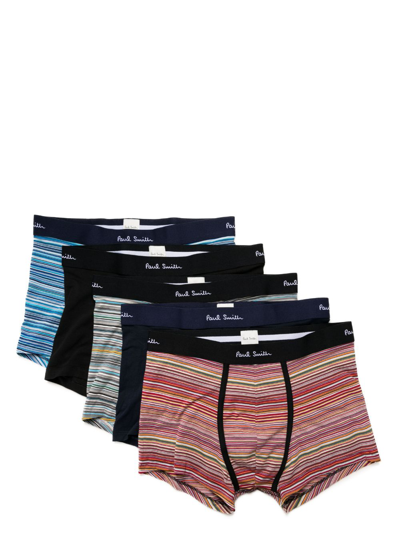 Shop Paul Smith Logo-waistband Striped Boxers (pack Of Five) In Multicolour