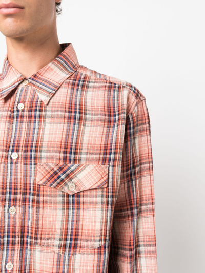 Shop Marant Check-pattern Cotton-blend Shirt In Orange