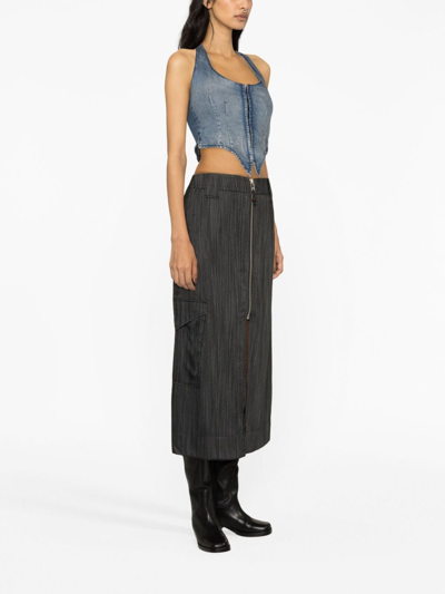 Shop Ganni Striped Low-rise Midi Skirt In Black