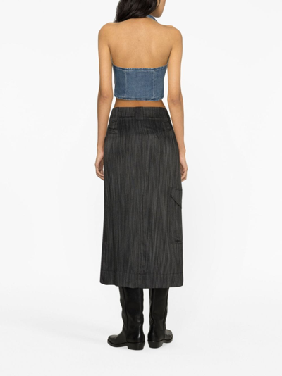 Shop Ganni Striped Low-rise Midi Skirt In Black