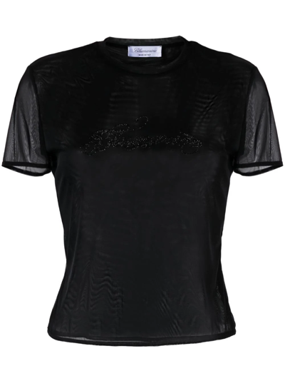 Shop Blumarine T-shirt In Tulle Con Logo In Black