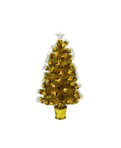 Shop Northlight 3' Pre-lit Fiber Optic Artificial Christmas Tree With Lights In Gold