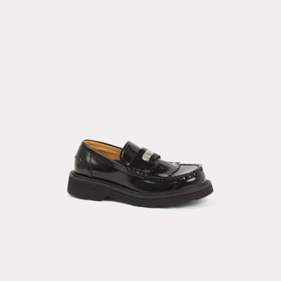 Shop Kenzo Smile Fringed Leather Loafers Black