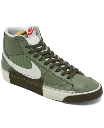 Shop Nike Men's Blazer Mid Pro Club Casual Sneakers From Finish Line In Oil Green/sea Glass