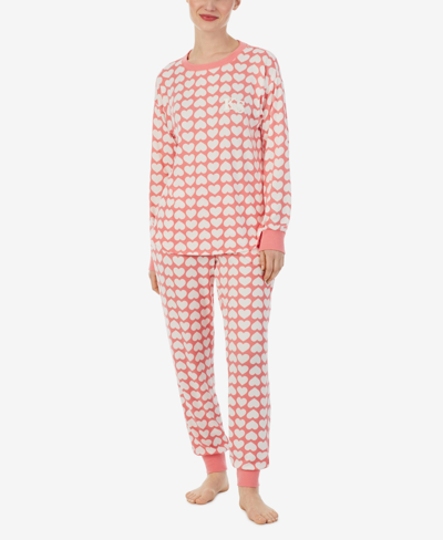 Shop Kate Spade Women's Soft Knit Long Sleeve 2 Piece Pajama Set In Pink Heart Novelty