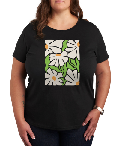 Shop Air Waves Trendy Plus Size Daisy Flower Graphic T-shirt In Black