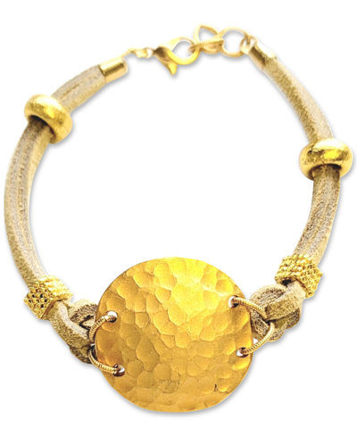 Shop Minu Jewels Gold-tone Hammered Disc Suede Cord Flex Bracelet In Gold Taupe