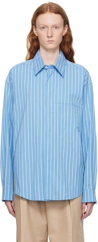 Shop Wooyoungmi Blue Striped Shirt In Blue Stripe 833l