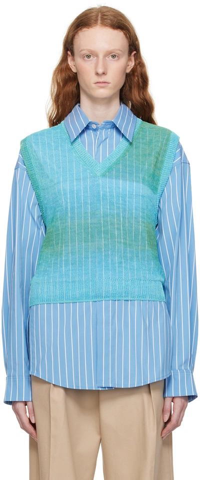 Shop Wooyoungmi Blue Gradient Stripe Vest In Mint 540m
