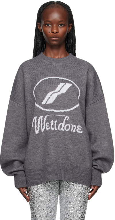 Shop We11 Done Gray Crewneck Sweater In Grey