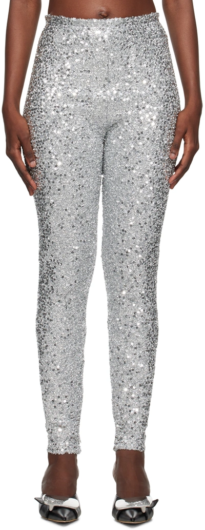 We11 Done Silver Sequins Leggings In Silver