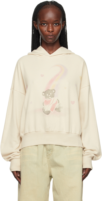 Shop We11 Done Off-white Printed Hoodie In Ivory