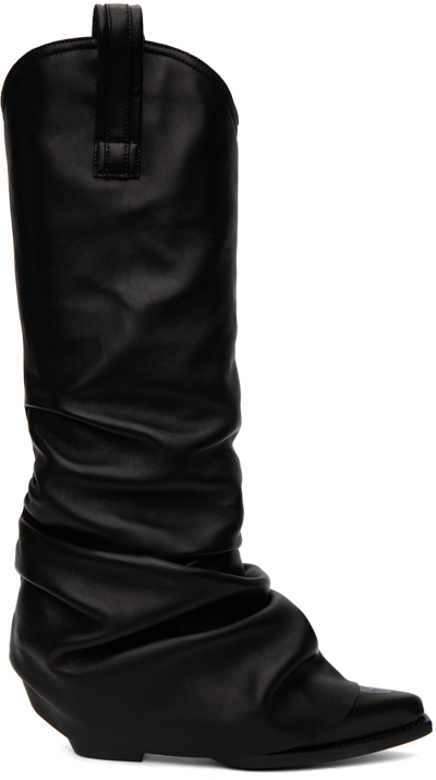 Shop R13 Black Sleeve Cowboy Boots In Black Leather