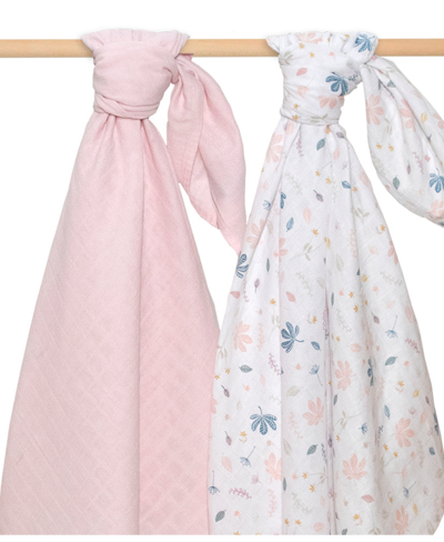 Shop Living Textiles Baby Girls Floral Muslin Swaddle Blankets, Pack Of 2 In Pink