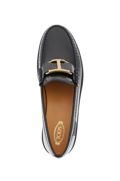 Shop Tod's T Timeless Leather Loafers In Black