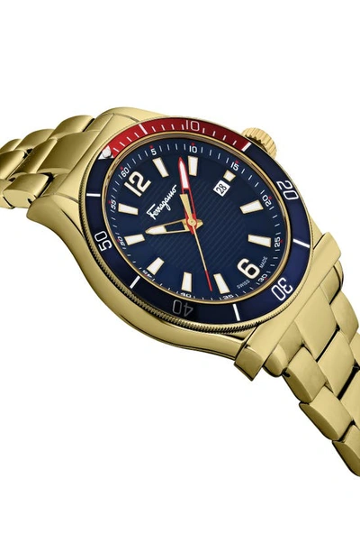 Shop Ferragamo 1898 Sport Chronograph Bracelet Watch, 43mm In Ip Yellow Gold
