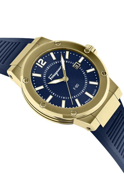 Ferragamo F-80 Chronograph Silicone Strap Watch, 44mm In Yellow Gold