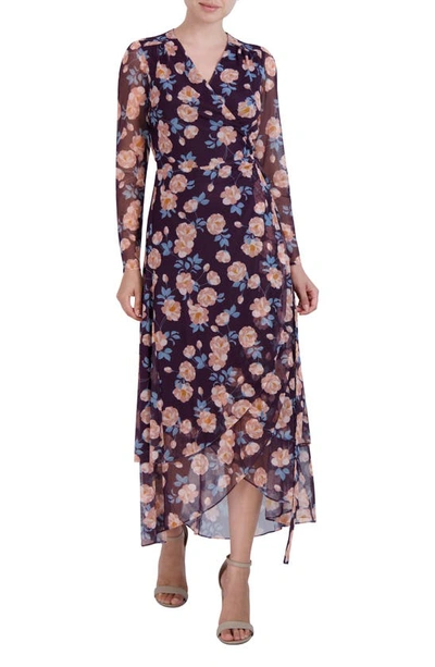 Shop Laundry By Shelli Segal Floral Long Sleeve Maxi Wrap Dress In Crafty Rossete
