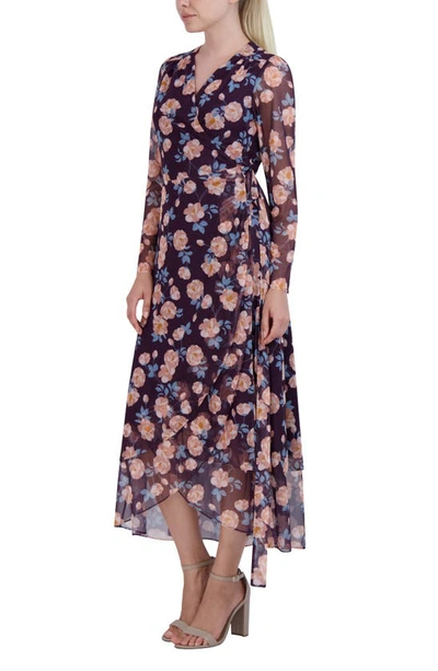 Shop Laundry By Shelli Segal Floral Long Sleeve Maxi Wrap Dress In Crafty Rossete